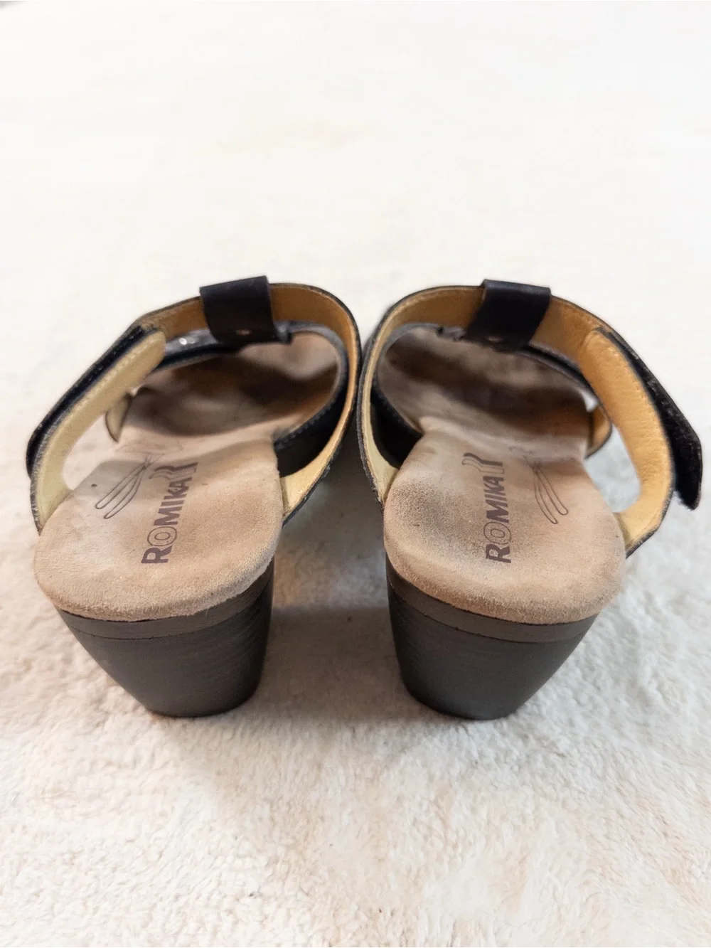 Romika Black Faux Leather Heeled Sandals Size 37 Women’s 6.5/7